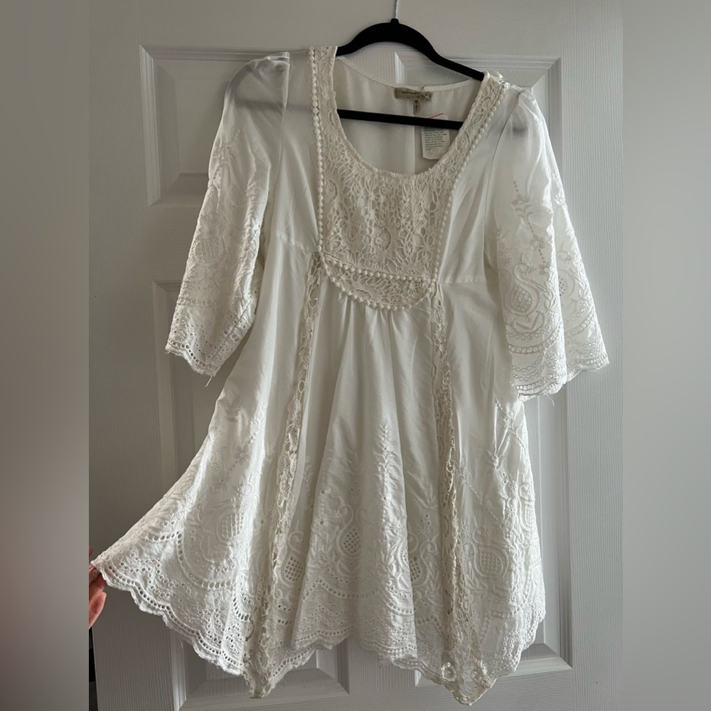 Flowy white linen dress